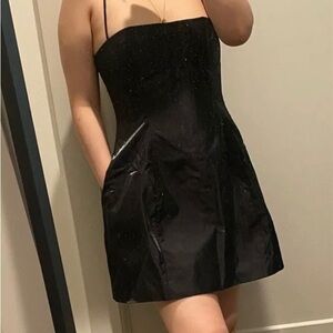 Danielle BERNSTEIN Womens Black Zippered Shiny Floral Micro Mini Party Dress-NWT